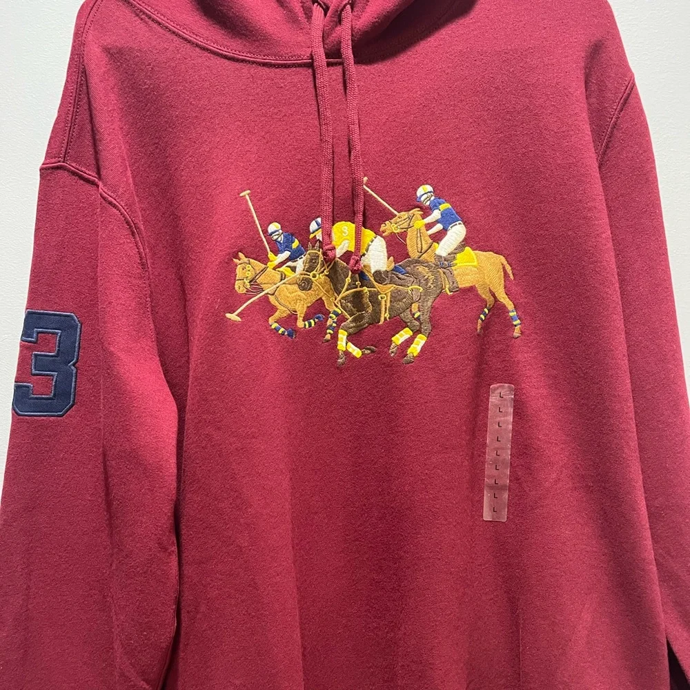 NWT Polo Ralph‎ Lauren Men's Medium Triple -Pony Fleece Hoodie. Color Red. $188